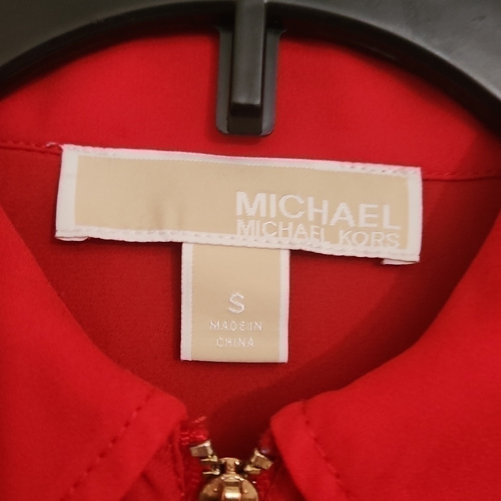 2for$10 Michael Kors Red Blouse Tunic Zipper Front Career Work Elegant Party - Picture 8 of 9